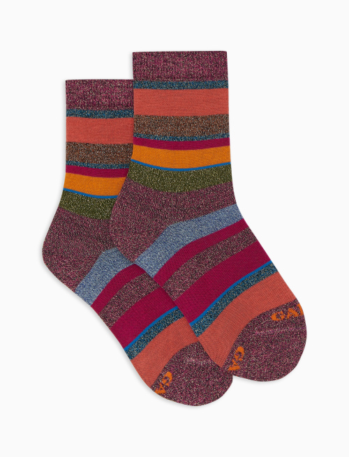 Kids' short pink cotton socks with multicoloured lurex stripes - Short | Gallo 1927 - Official Online Shop