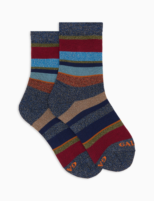 Kids' short blue cotton socks with multicoloured glitter stripes - Kid | Gallo 1927 - Official Online Shop