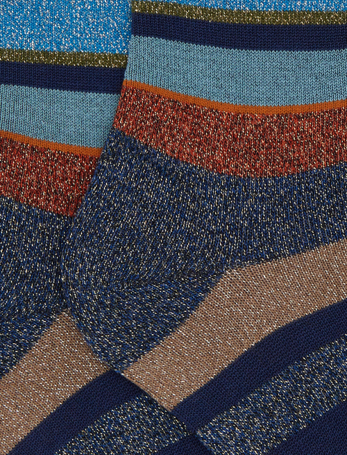 Kids' short blue cotton socks with multicoloured glitter stripes - Kid | Gallo 1927 - Official Online Shop