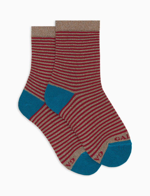 Kids' short beige cotton and glitter socks with Windsor stripes - Kid | Gallo 1927 - Official Online Shop
