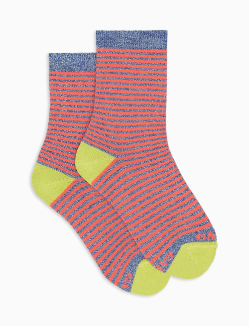 Kids' short denim blue cotton and lurex socks with Windsor stripes - Kid | Gallo 1927 - Official Online Shop