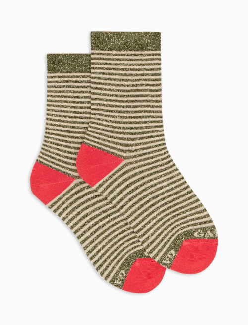 Kids' short moss green cotton and lurex socks with Windsor stripes - Kid | Gallo 1927 - Official Online Shop