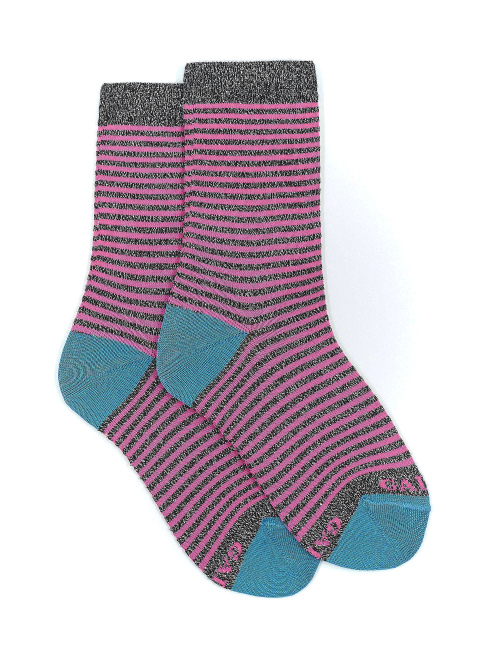 Kids' short black cotton and lurex socks with Windsor stripes - Socks | Gallo 1927 - Official Online Shop