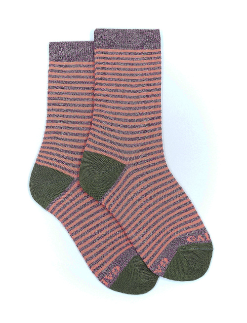 Kids' short pink cotton and lurex socks with Windsor stripes - Socks | Gallo 1927 - Official Online Shop