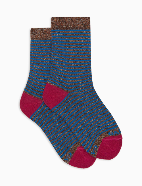 Kids' short brown cotton and lurex socks with Windsor stripes - Socks | Gallo 1927 - Official Online Shop
