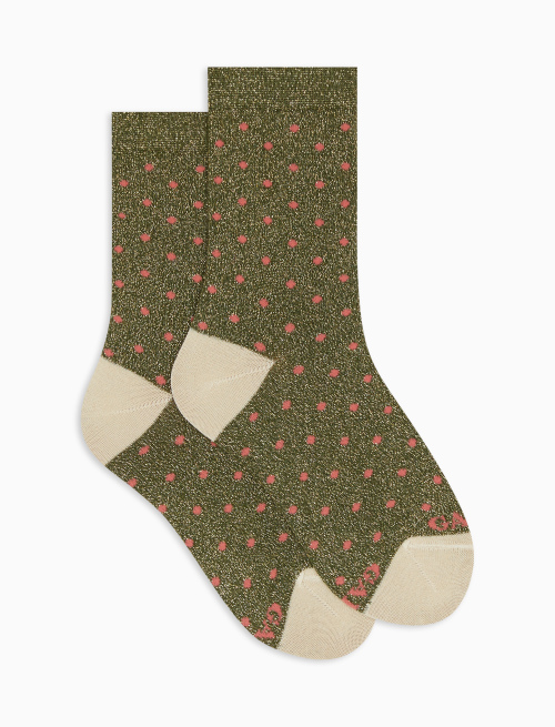 Kids' short moss green cotton and lurex socks with polka dots - Polka Dot Gallo | Gallo 1927 - Official Online Shop