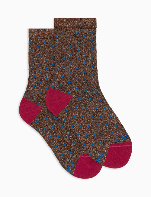Kids' short brown cotton and lurex socks with polka dots - Short | Gallo 1927 - Official Online Shop