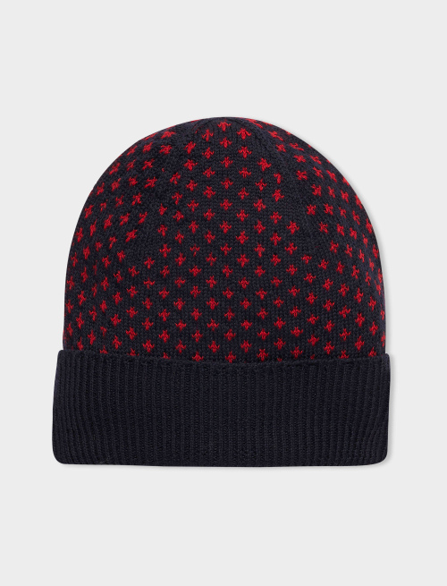 Men's blue virgin wool beanie with lily motif - Accessories | Gallo 1927 - Official Online Shop