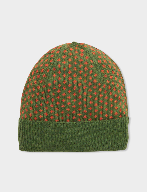 Men's moss green virgin wool beanie with lily motif - Accessories | Gallo 1927 - Official Online Shop
