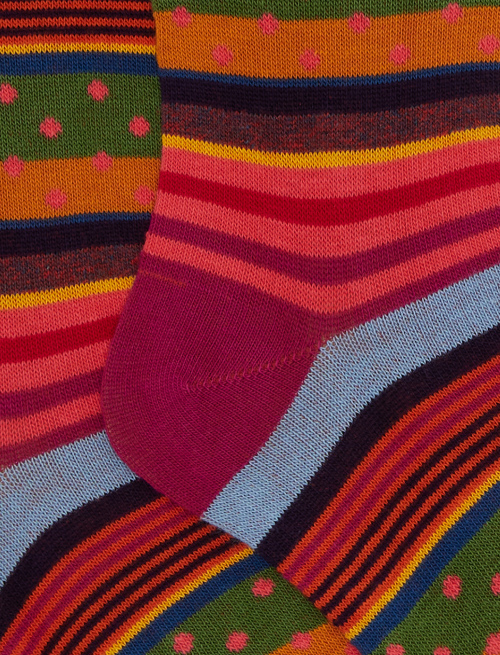 Kids' long fuchsia cotton socks with stripes and polka dots - Black Friday Kids | Gallo 1927 - Official Online Shop