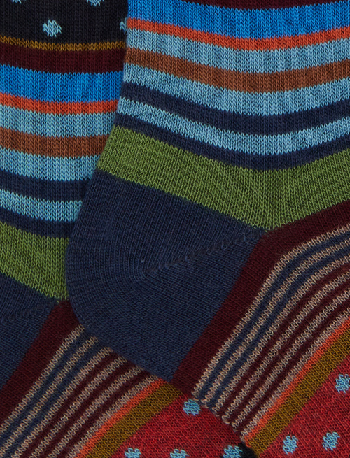 Kids' long blue cotton socks with stripes and polka dots - Kid | Gallo 1927 - Official Online Shop