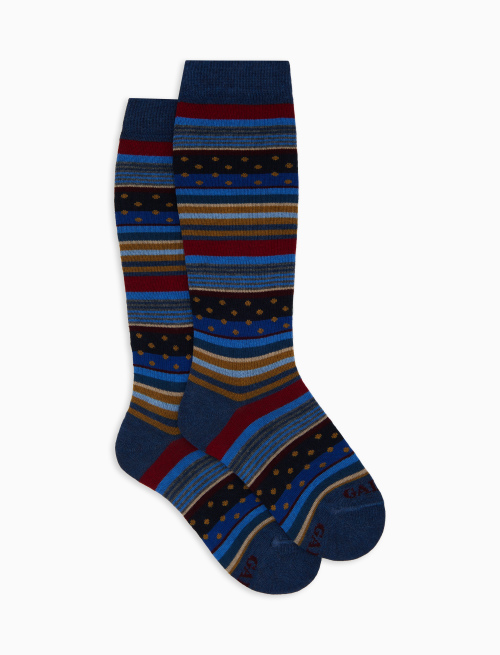 Kids' long blue cotton socks with stripes and polka dots - Pois | Gallo 1927 - Official Online Shop