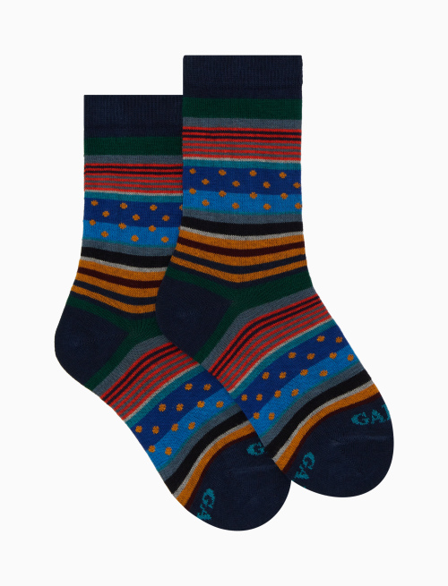 Kids' short blue cotton socks with stripes and polka dots - Multicolor | Gallo 1927 - Official Online Shop