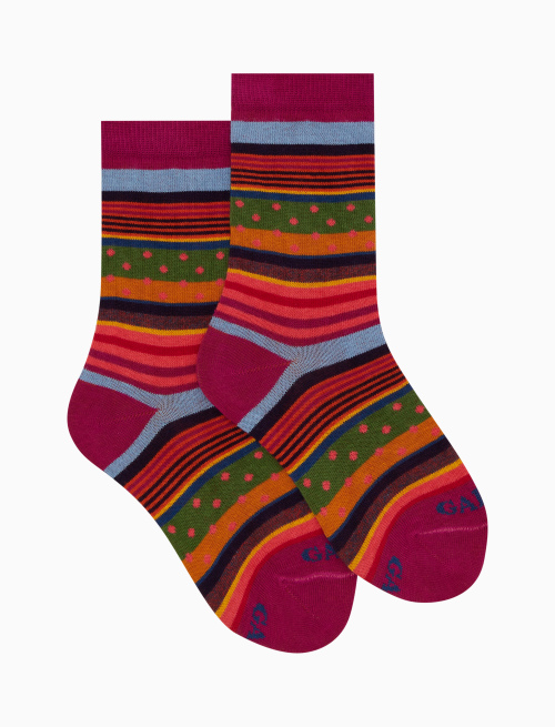 Kids' short fuchsia cotton socks with stripes and polka dots - Multicolor | Gallo 1927 - Official Online Shop