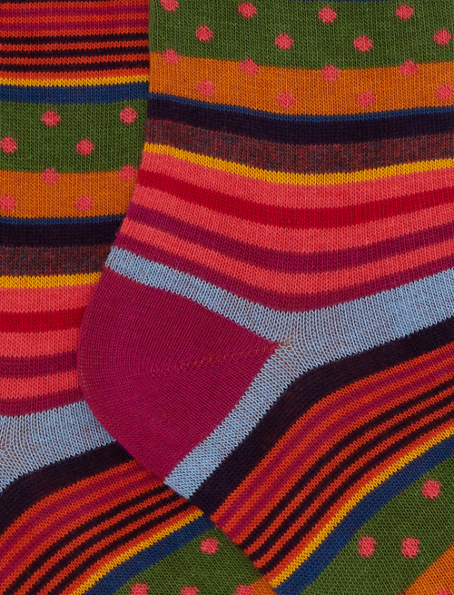 Kids' short fuchsia cotton socks with stripes and polka dots - Black Friday Kids | Gallo 1927 - Official Online Shop