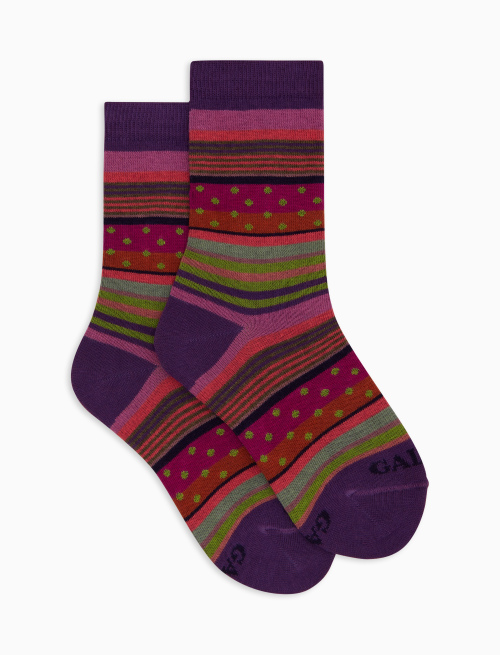 Kids' short purple cotton socks with stripes and polka dots - Pois | Gallo 1927 - Official Online Shop