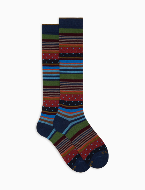 Men's long blue cotton socks with stripes and polka dots - New In | Gallo 1927 - Official Online Shop