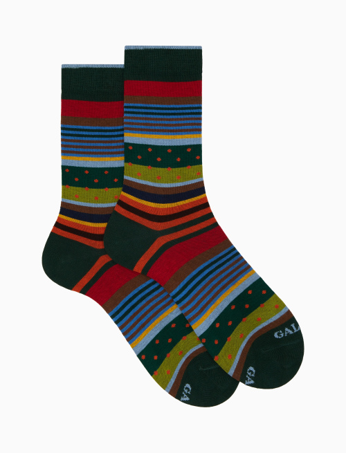 Men's short green cotton socks with stripes and polka dots - Windsor | Gallo 1927 - Official Online Shop