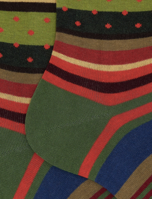 Men's short green cotton socks with stripes and polka dots - New In | Gallo 1927 - Official Online Shop