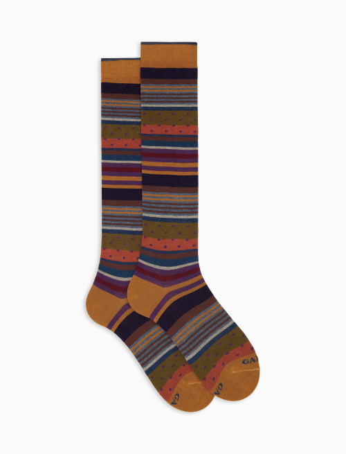 Women's long yellow cotton socks with stripes and polka dots - New In | Gallo 1927 - Official Online Shop