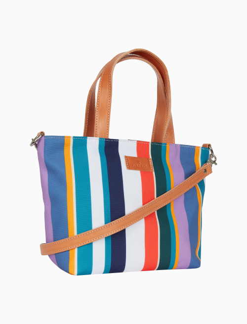 Women's small white shopper bag with multicoloured stripes - Leather Goods | Gallo 1927 - Official Online Shop