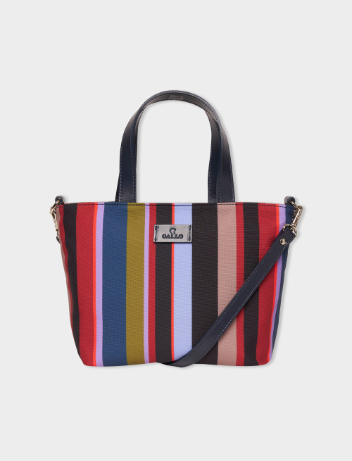 Women's small blue polyester shopper bag with multicoloured stripes - Small Leather goods | Gallo 1927 - Official Online Shop