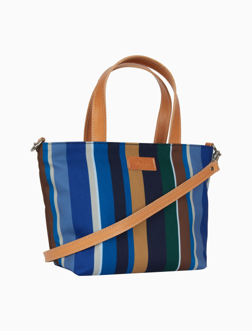 Women's small blue shopper bag with multicoloured stripes - Bags | Gallo 1927 - Official Online Shop