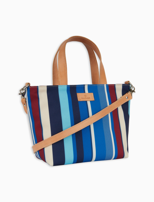 Women's small royal blue polyester shopper bag with multicoloured stripes - Cannes | Gallo 1927 - Official Online Shop