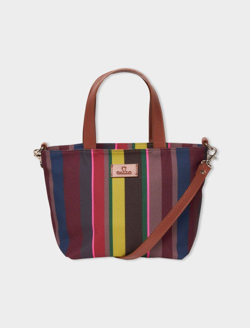 Women's small burgundy polyester shopper bag with multicoloured stripes - Small Leather goods | Gallo 1927 - Official Online Shop