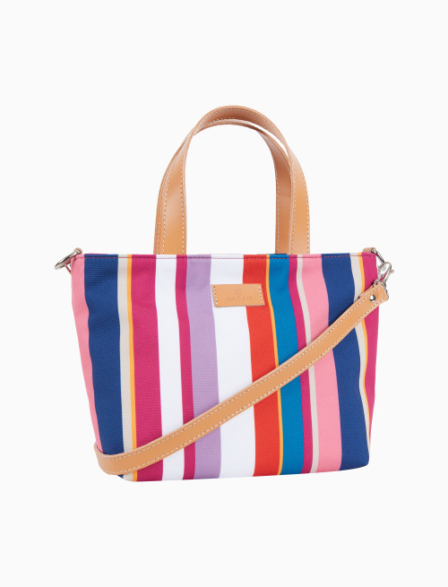 Women's small white shopper bag with multicoloured stripes - Accessories | Gallo 1927 - Official Online Shop
