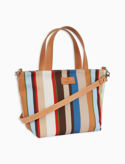 Women's small biscuit polyester shopper bag with multicoloured stripes - Portofino | Gallo 1927 - Official Online Shop