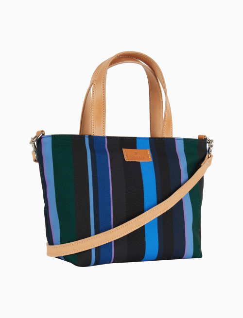 Women's small blue polyester shopper bag with multicoloured stripes - Bags | Gallo 1927 - Official Online Shop