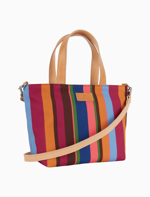 Women's small blue polyester shopper bag with multicoloured stripes - Bags | Gallo 1927 - Official Online Shop