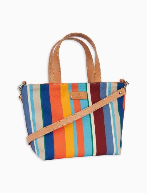 Women's small lobster red polyester shopper bag with multicoloured stripes - Taormina | Gallo 1927 - Official Online Shop