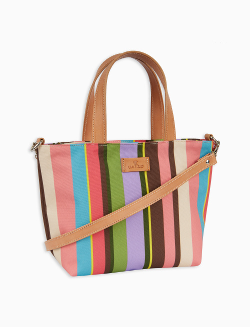 Women's small geranium polyester shopper bag with multicoloured stripes - Small Leather goods | Gallo 1927 - Official Online Shop