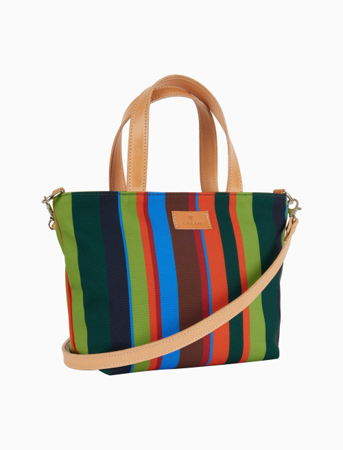 Women's small blue polyester shopper bag with multicoloured stripes - Leather Goods | Gallo 1927 - Official Online Shop