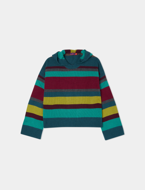 Women's duck blue wool, viscose and cashmere sweatshirt with multicoloured stripes - Clothing | Gallo 1927 - Official Online Shop
