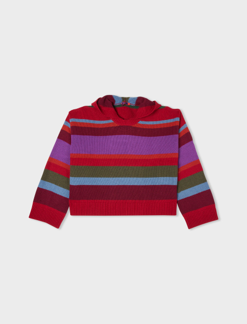Women's brick red wool, viscose and cashmere sweatshirt with multicoloured stripes - Clothing | Gallo 1927 - Official Online Shop