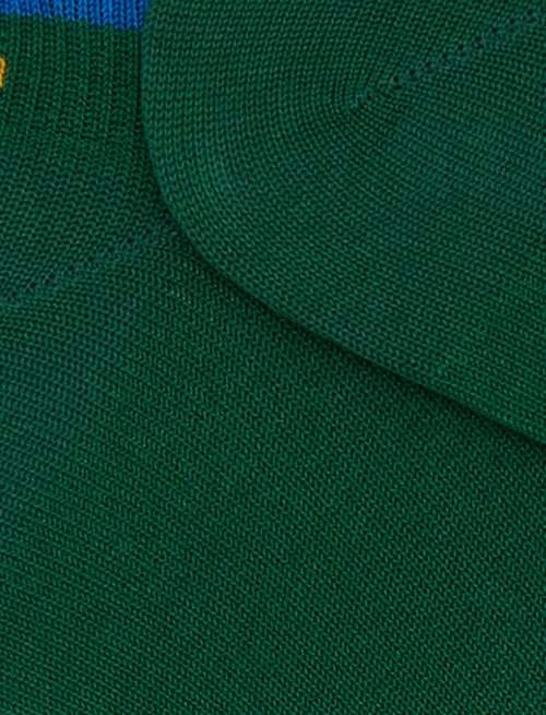 Men's green cotton sneaker socks with multicoloured stripes and Windsor stripes - Man | Gallo 1927 - Official Online Shop