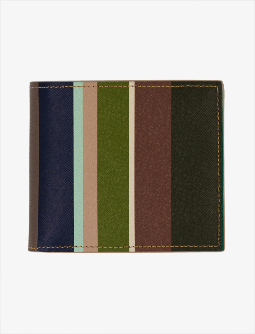Men's small army green leather wallet with multicoloured stripes - Small Leather goods | Gallo 1927 - Official Online Shop