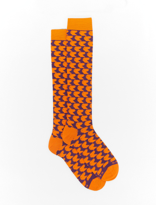 Men's long plum light cotton socks with two-tone hen motif - Socks | Gallo 1927 - Official Online Shop