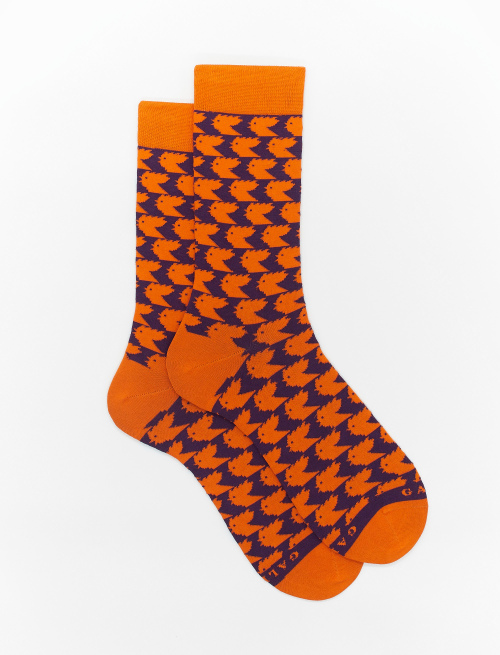 Men's short plum light cotton socks with two-tone hen motif - Socks | Gallo 1927 - Official Online Shop