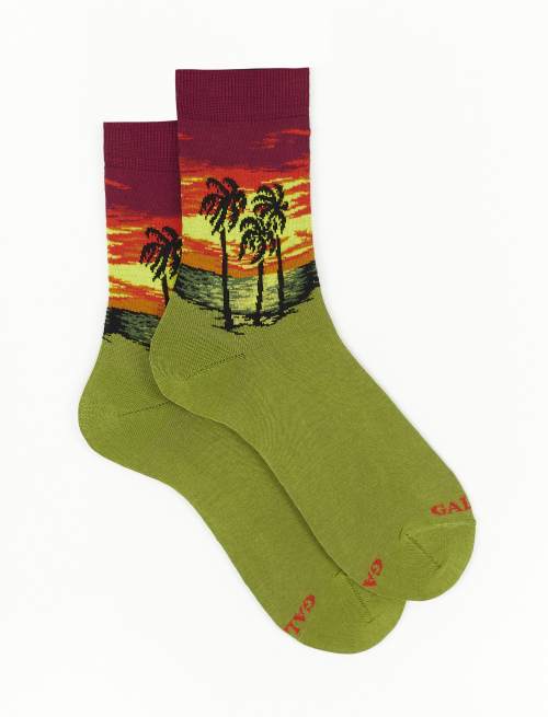 Women's short light cotton socks with beach motif, grass green - Socks | Gallo 1927 - Official Online Shop