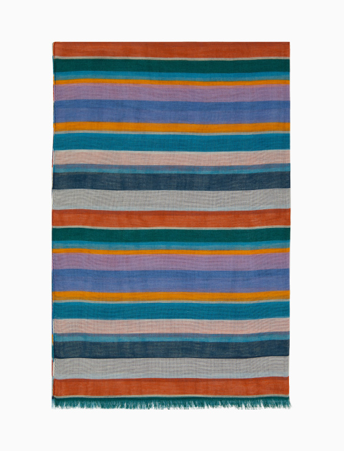 Unisex white cotton/linen/viscose scarf with multicoloured stripes - Scarves | Gallo 1927 - Official Online Shop