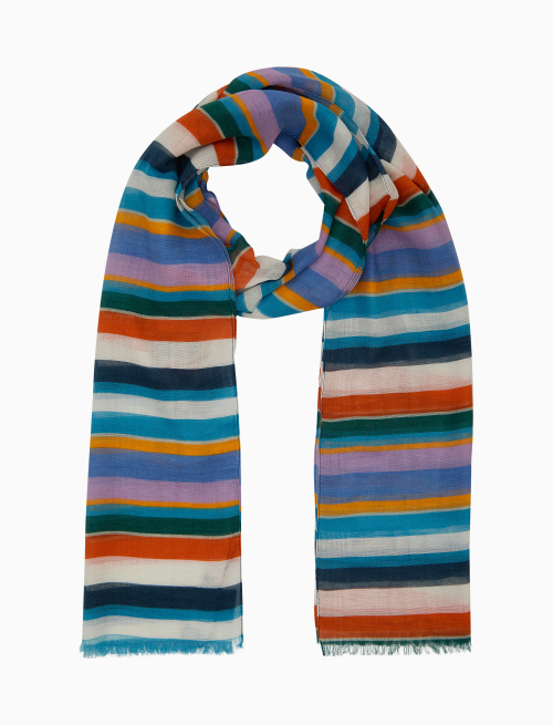 Unisex white cotton/linen/viscose scarf with multicoloured stripes - Accessories | Gallo 1927 - Official Online Shop