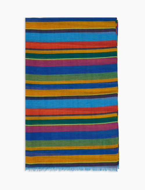 Sciarpa unisex cotone, viscosa e lino righe multicolor blu - Sciarpe | Gallo 1927 - Official Online Shop