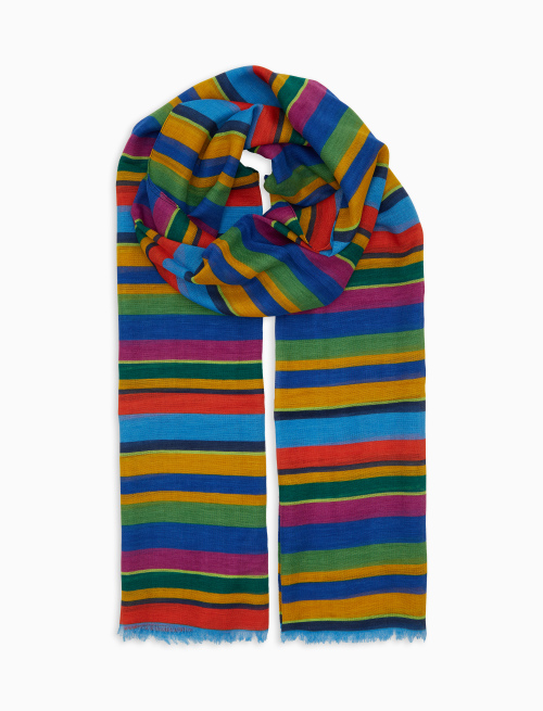 Sciarpa unisex cotone, viscosa e lino righe multicolor blu - Sciarpe | Gallo 1927 - Official Online Shop