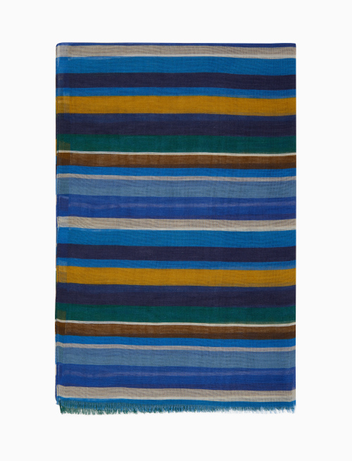 Unisex blue cotton/linen/viscose scarf with multicoloured stripes - Accessories | Gallo 1927 - Official Online Shop