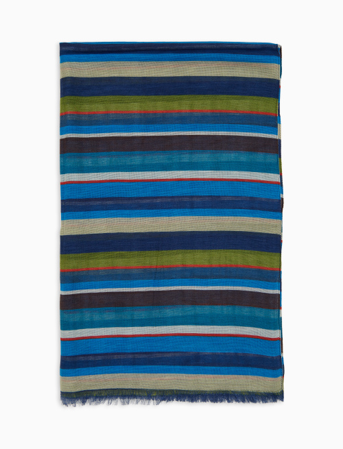 Sciarpa unisex cotone, viscosa e lino righe multicolor blu - Sciarpe | Gallo 1927 - Official Online Shop