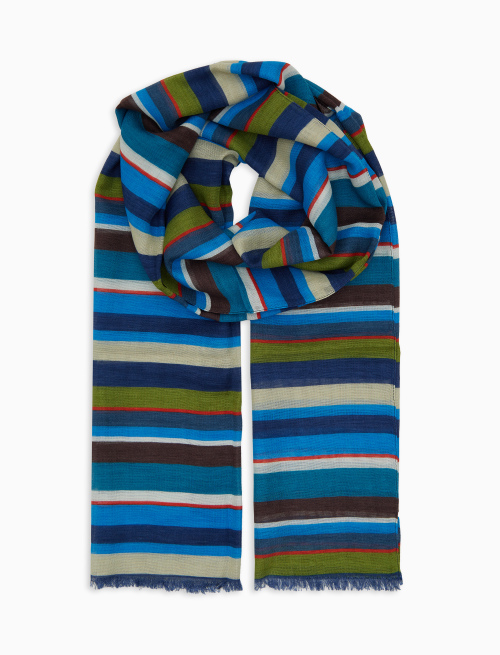 Sciarpa unisex cotone, viscosa e lino righe multicolor blu - Sciarpe | Gallo 1927 - Official Online Shop